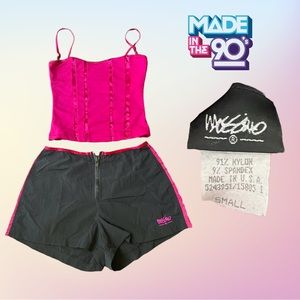 Vintage 90’s Burgundy & black Mossimo tankini & zip up board shorts set Sz Small